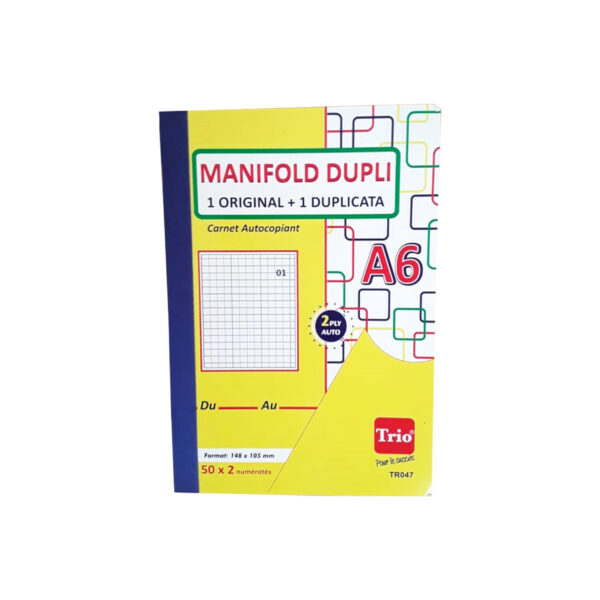 Carnet manifold duplicata double copie quadrillé 5x5 A6- Trio
