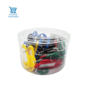 Boite-de-50-porte-cle-avec-etiquettes-multicolores