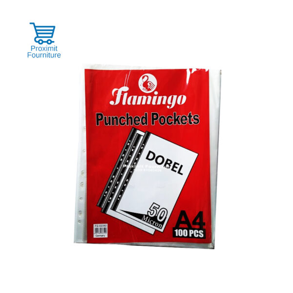 100-Pochette-perforees-transparentes-A4-50-microns-Flamingo